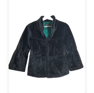 Wanko Dark Green Faux Fur Flare Sleeve Jacket Coat Shiny Metallic Thread Small